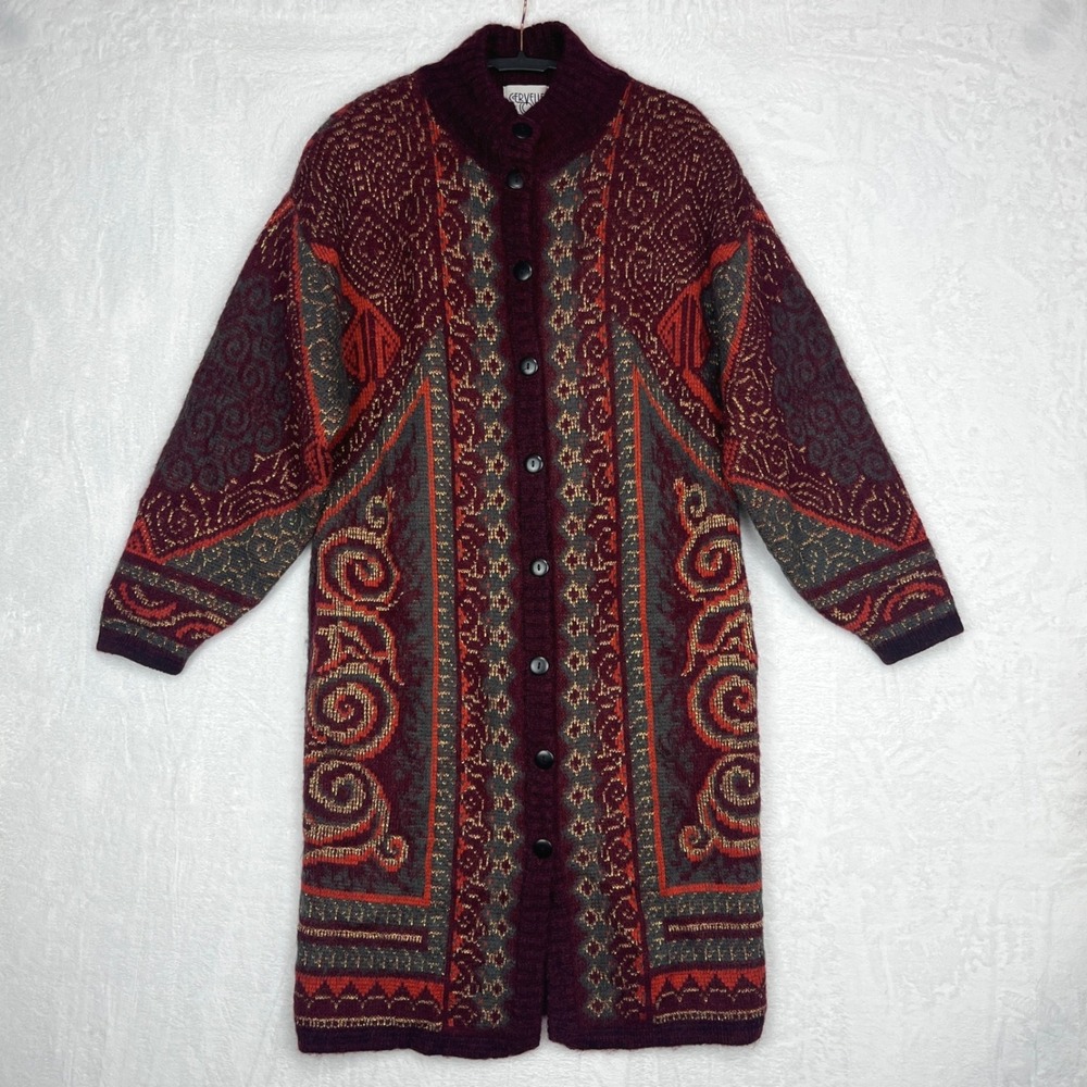 Cervelle Vintage Longline Cardigan Womens S Duster Wool Blend Aztec Southwestern